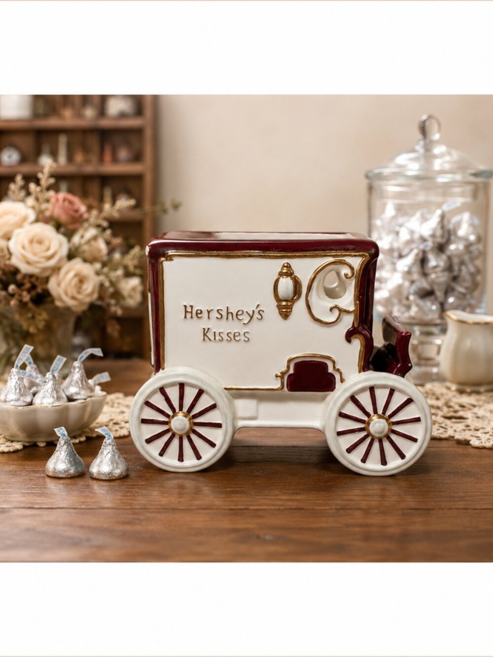 Vintage Hershey's Kisses Ceramic Candy Carriage Planter / Trinket Holder
